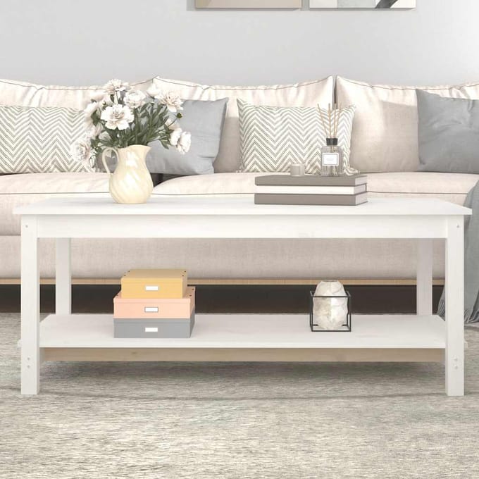 vidaXL - Salontafel - 110x55x45 - cm - massief - grenenhout - wit