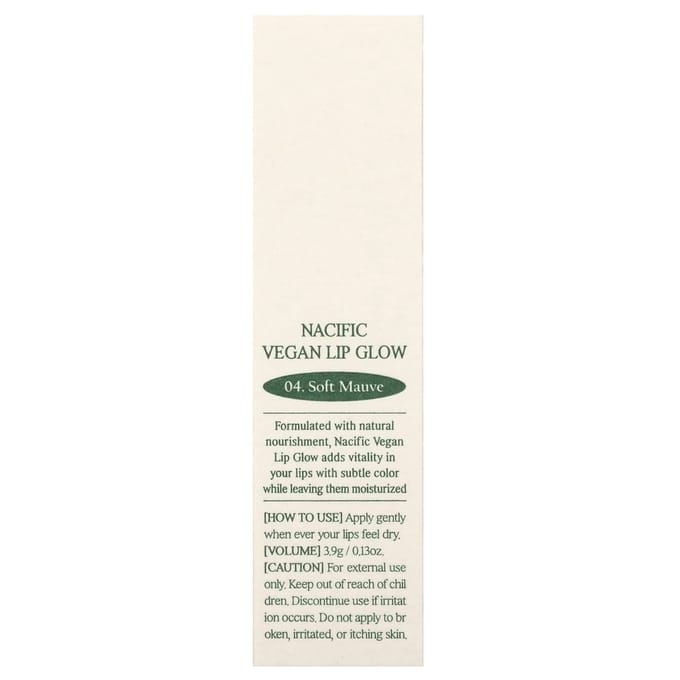 Nacific, Vegan Lip Glow, 04 Soft Mauve, 3,9 g (0,13 oz) white