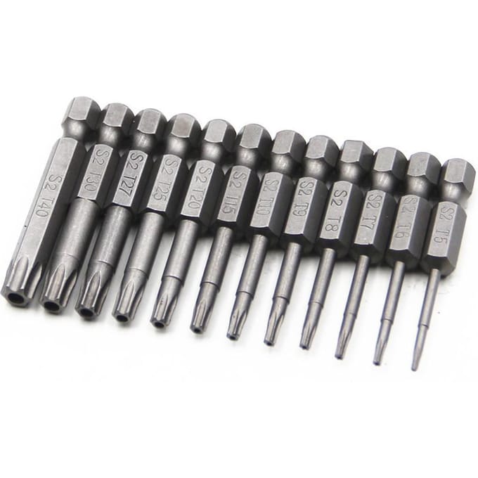 12-delige 1/4 inch zeskantkoppen boorbitset staal schroevendraaierbits 50 mm lang compatibel met vermogen zwart