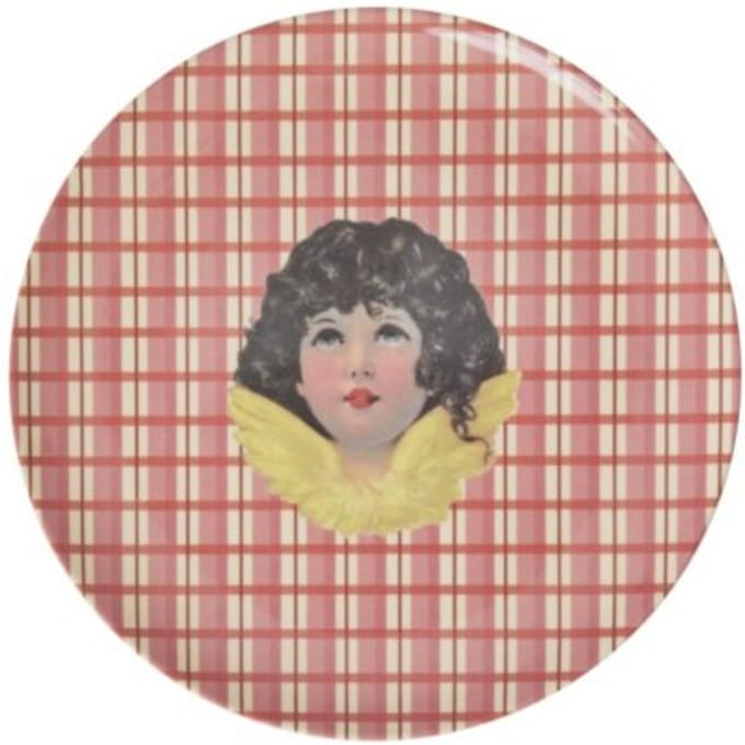 Rice kerst melamine bord rond klein angel, rood