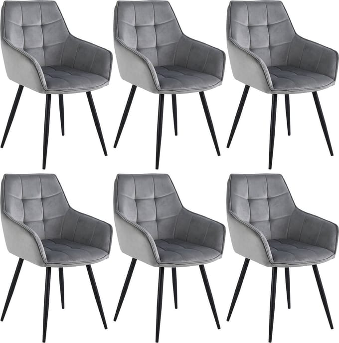 Colenis® - Oriana Eetkamerstoel - Set Van 6 - Grijs - Fluweel - Velvet - Industrieel