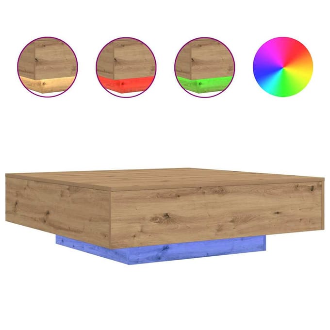 vidaXL - Salontafel - met - LED - Stripverlichting - Artisanaal - eiken