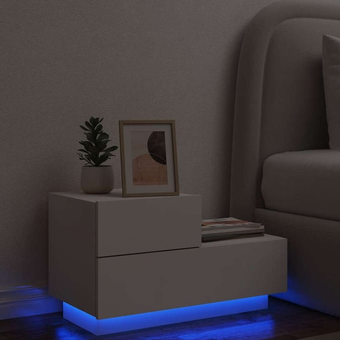 vidaXL - Nachtkastje - met - LED-verlichting - 70x36x40,5 - cm - wit
