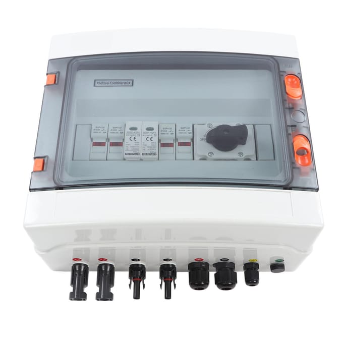 PV Combiner Box 2 In 1 Uit IP65 Waterdicht Buiten Zonne Combiner Box 1000V 32A met Geïsoleerde Schakelaars