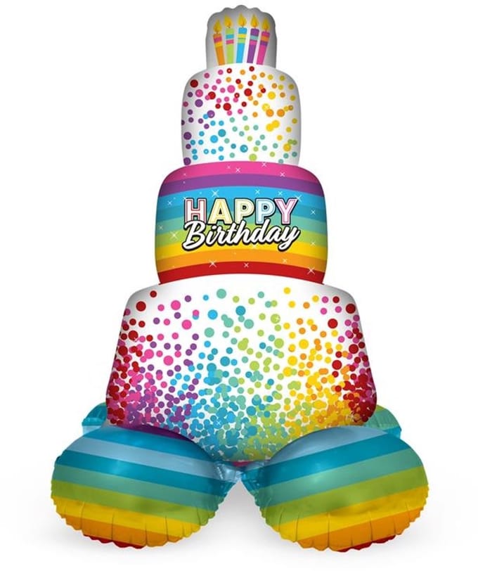 Staande Folieballon Taart Rainbow Bday - 72 cm