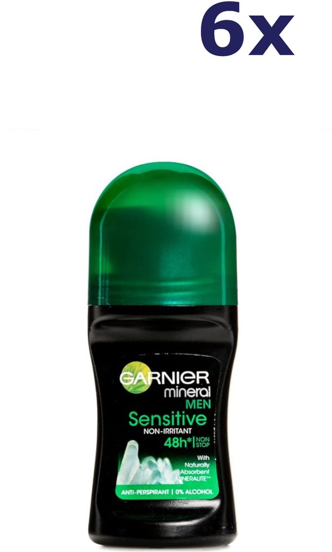 6x Garnier Roll On 50ml For Men Sensitive Deodorant