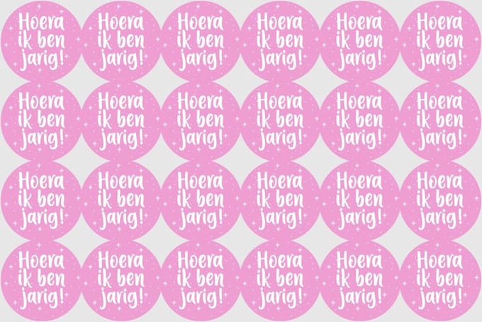 Sluitstickers Hoera ik ben jarig roze
