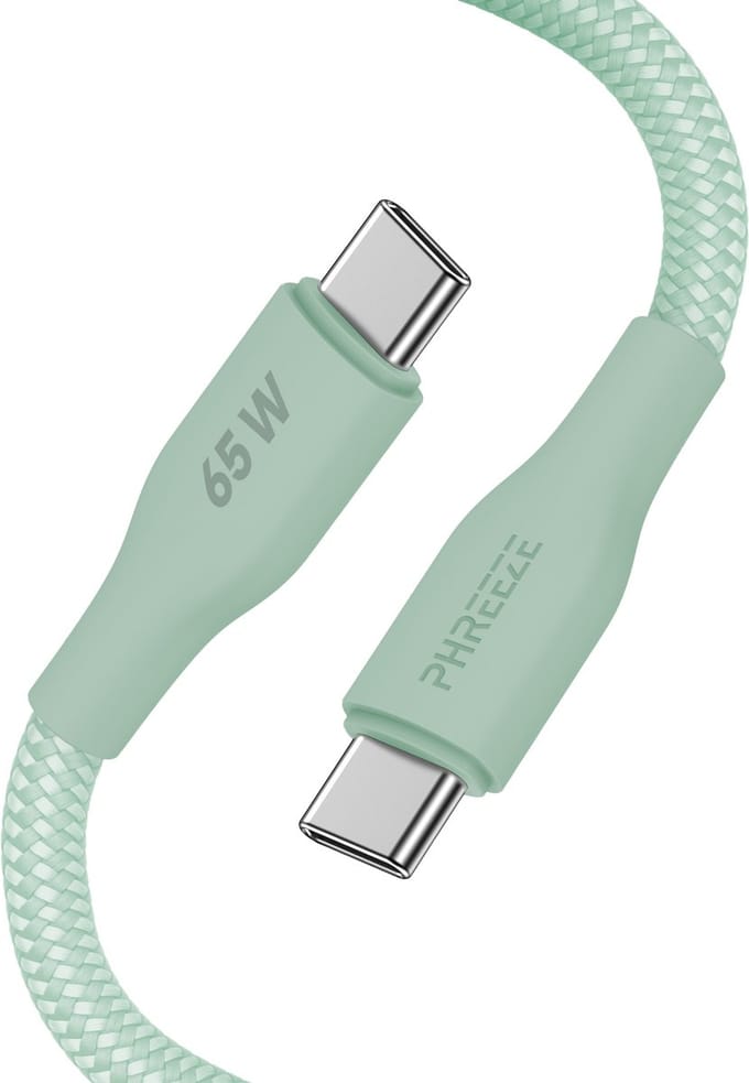 Groene usb C kabel - 65w fast charge - Usb C naar usb C - Nylon gevlochten - Usb C oplaadkabel - Phreeze
