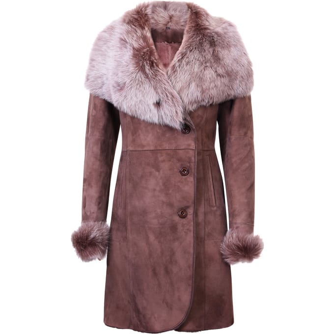 Dames suède merino shearling jas met Toscana kraag-Hanoi