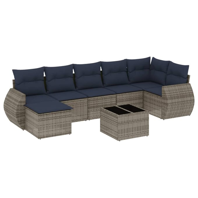 vidaXL - 8-delige - tuinbankset - met - kussens, - grijs - polyrotan