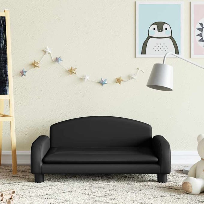 vidaXL - Kinderbank - 70x45x30 - cm - kunstleer - zwart