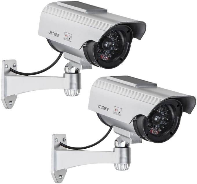 HI Dummy camera - 2x - met solar - realistisch design - IP44 - inclusief bevestiging - 7,5 x 22 cm