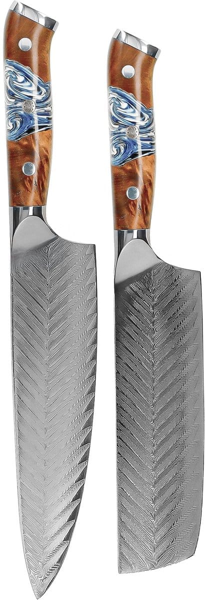 Shinrai Knives - Eclipse 2-delige Damascus Messenset - Koksmes + Nakiri