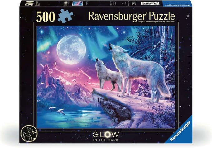 Ravensburger puzzel Star Line - Wolf im Nordlicht - 500 stukjes glow in the dark.