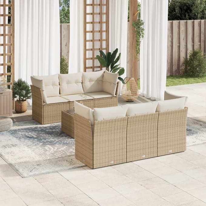 vidaXL - 7-delige - Loungeset - met - kussens - poly - rattan - beige