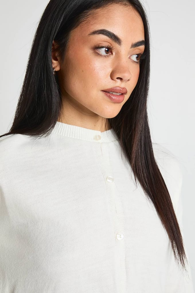 boohoo Dames Vest Met Ronde Hals En Knoopsluiting | Ecru | Maat: Large