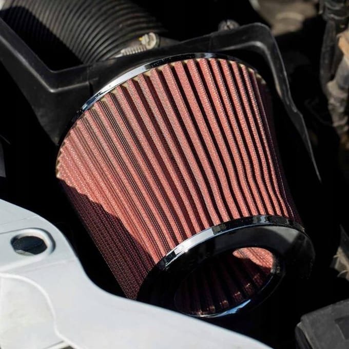 AMiO Open Luchtfilter Sport Filter met Cold Air Intake Rood - Chrome [Sportfilter Powerfilter Universeel]