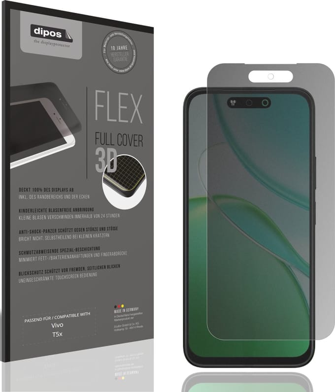 dipos FLEX – Matte Privacy Screenprotector geschikt voor Vivo T5x | Volledige Schermbescherming | Case-Friendly