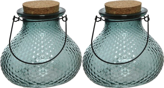 Decoris wespenvanger/wespenval - set 2x - glas - lichtblauw - D14 x H13 cm