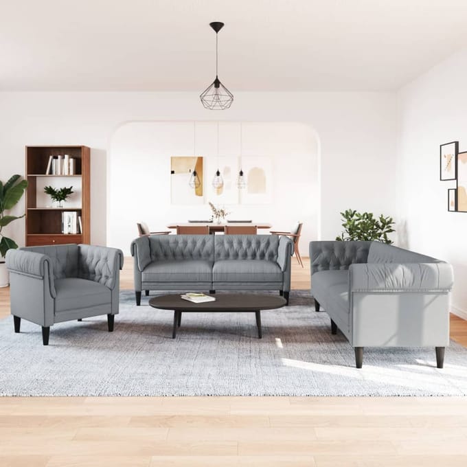 Vidaxl 3-Cz. Ensemble de salon, Gris clair, Revêtu de tissu gray