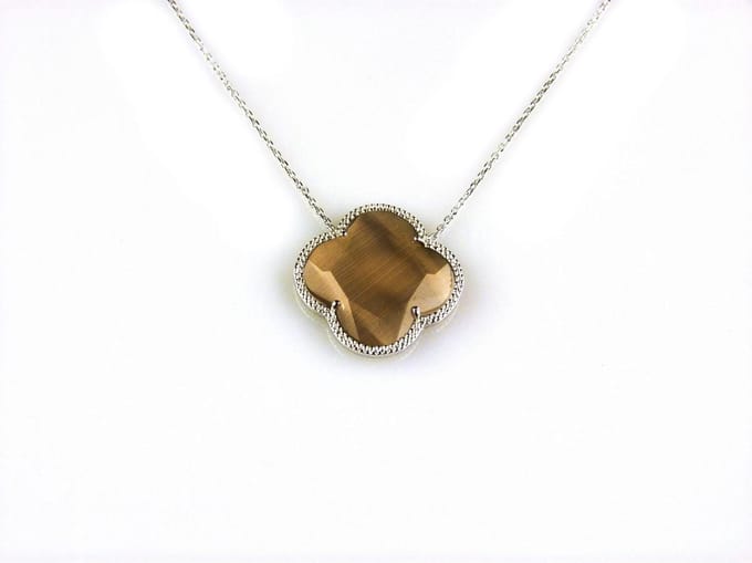 model Fiori klein ketting in zilver bruine klaver