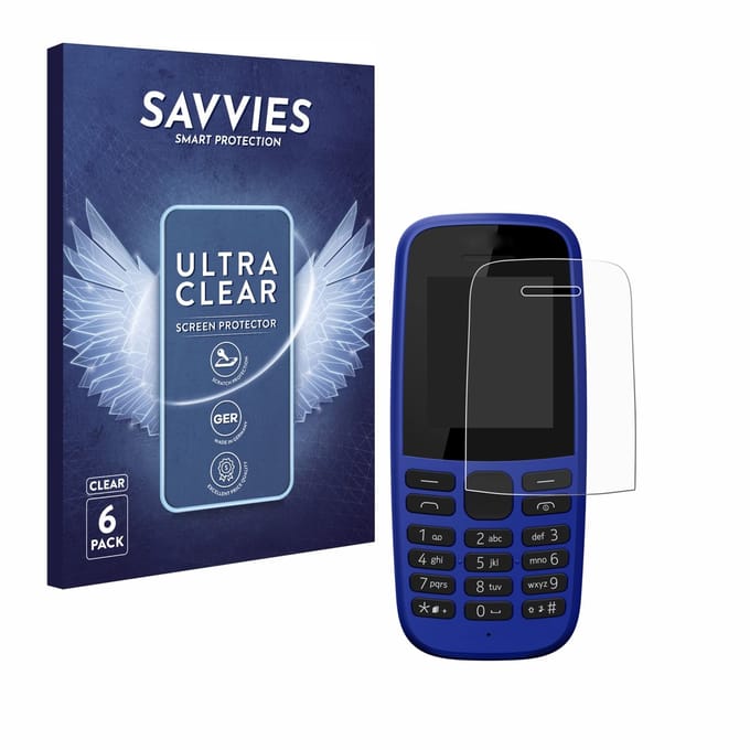 Savvies - Screenprotector voor Nokia 105 DS 2019 - Folie Beschermfolie transparant 6 Stuks