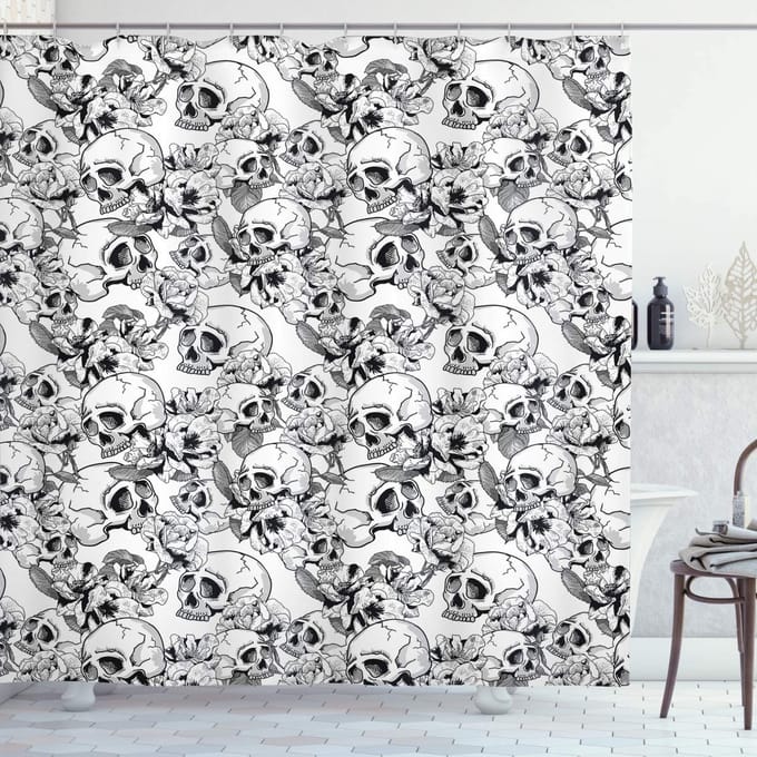 ABAKUHAUS sc_22866_de – Douchegordijn – Moderne kunst – 175×200 cm – Zwart/Wit