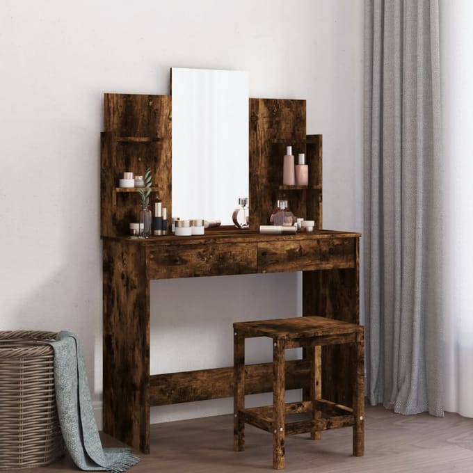 vidaXL - Kaptafel - met - spiegel - 96x39x142 - cm - gerookt - eikenkleurig