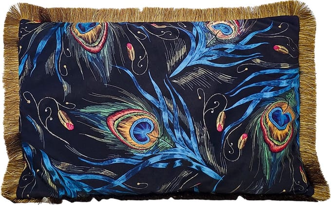 kussen fluweel pauw staart gouden franjes 40x60cm