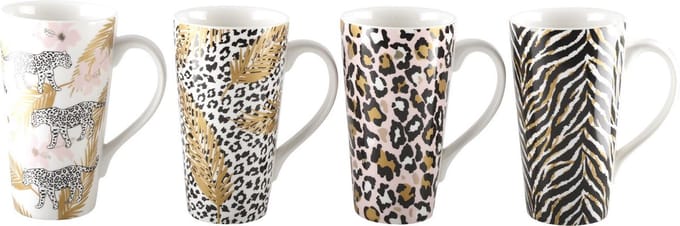 Luxe Mokken Set – Dierenprint – Set van 4 – Trendy en Stijlvol Design
