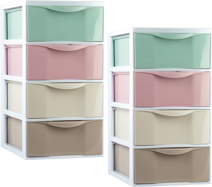 PlasticForte ladeblokje/bureau organizer - 2x - 4 lades - gekleurd - L26 x B37 x H49 cm