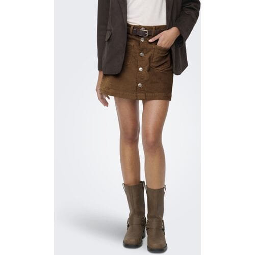 Only cognac dames rok   Regular fit   Steekzakken   Rib patroon   Knoopsluiting   High waist Cognac S