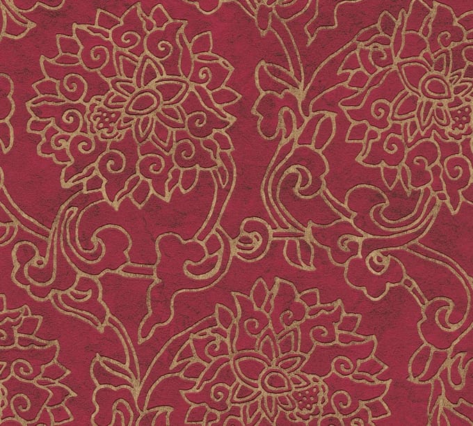 BLOEM ORNAMENTEN BEHANG | Chique - rood brons/goud - A.S. Création Asian Fusion