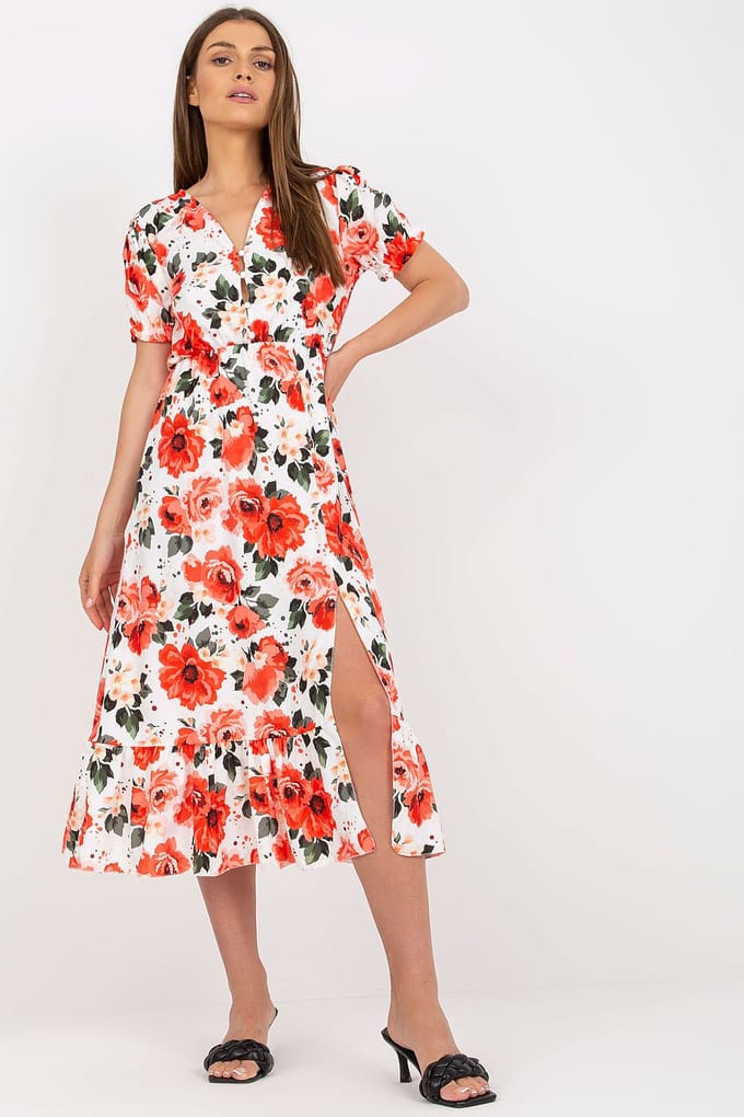 Floral Slit Dress - Rot / Einheitsgröße
