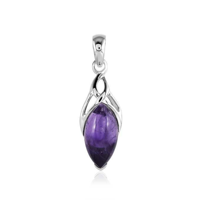 SilverGems zilveren hanger met cabouchon geslepen marquise vormige Amethist edelsteen