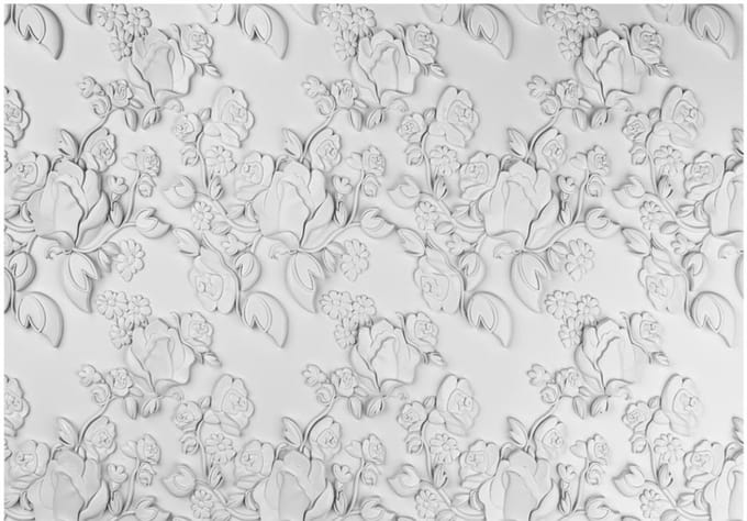 Fotobehang - White ornament: roses.