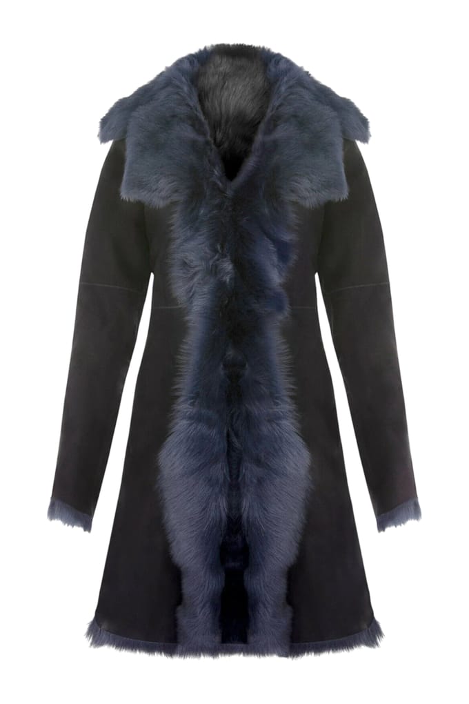 Dames marineblauwe Toscaanse schapensuède trenchcoat - Celeste