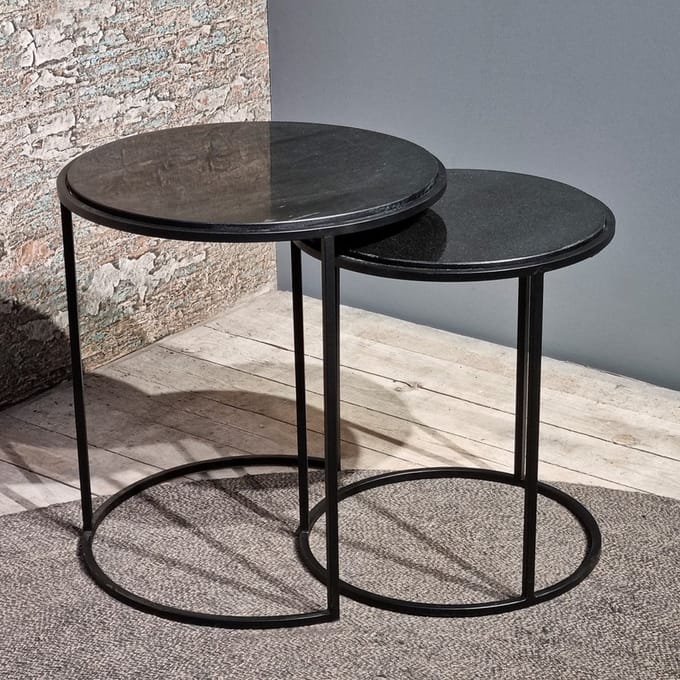 Bijzettafel Sienna rond marmer Set of 2 - Zwart