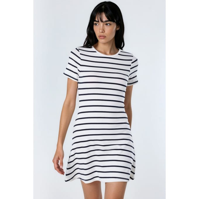 Gestreepte Mini T-Shirt Jurk met Ronde Hals