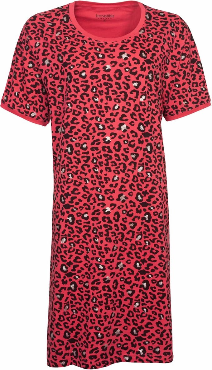 Irresistible Dames Nachthemd - Katoen - Panterprint - Rood - Maat XXL