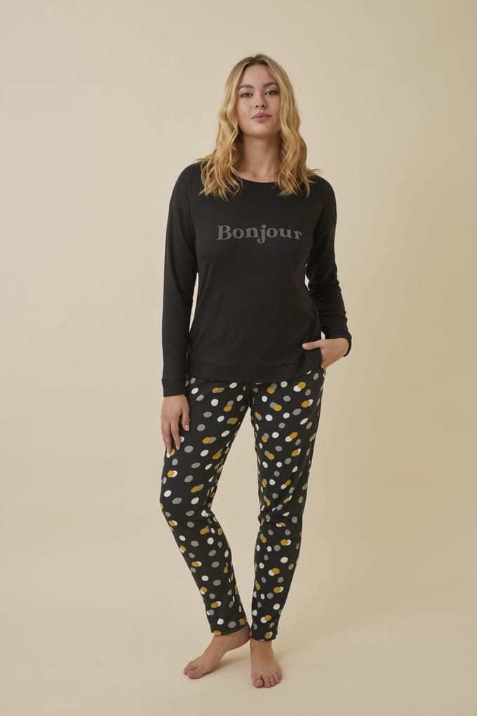 Promise - Pyjama Party-Set Stip - maat S - Zwart