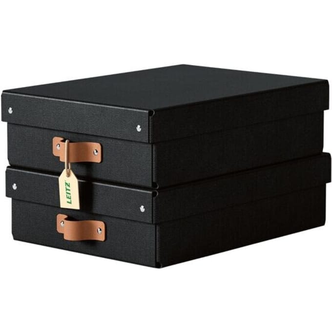 Leitz Puro Middelgrote Lage Opbergdoos met Deksel - Set van 2 - 8L - 100% Gerecycled Karton - Zwart
