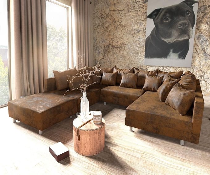 Bank Clovis bruin antiek optiek met Stool woonlandschapsmodule bank