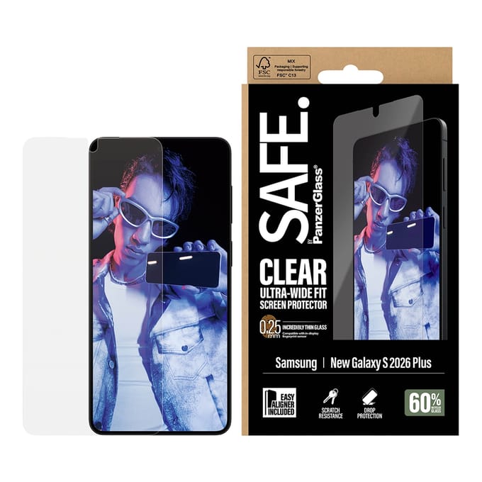 SAFE by PanzerGlass Screenprotector geschikt voor Samsung Galaxy S26 Plus Glazen | SAFE by PanzerGlass Ultra-Wide-Fit Screenprotector - Case Friendly