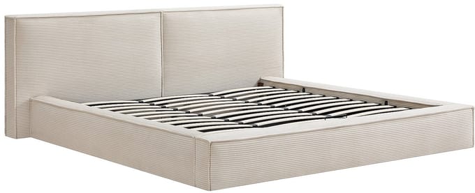 Vente-unique Bed met opbergruimte fluweel beige 180 x 200 cm (Super King Size Bed)