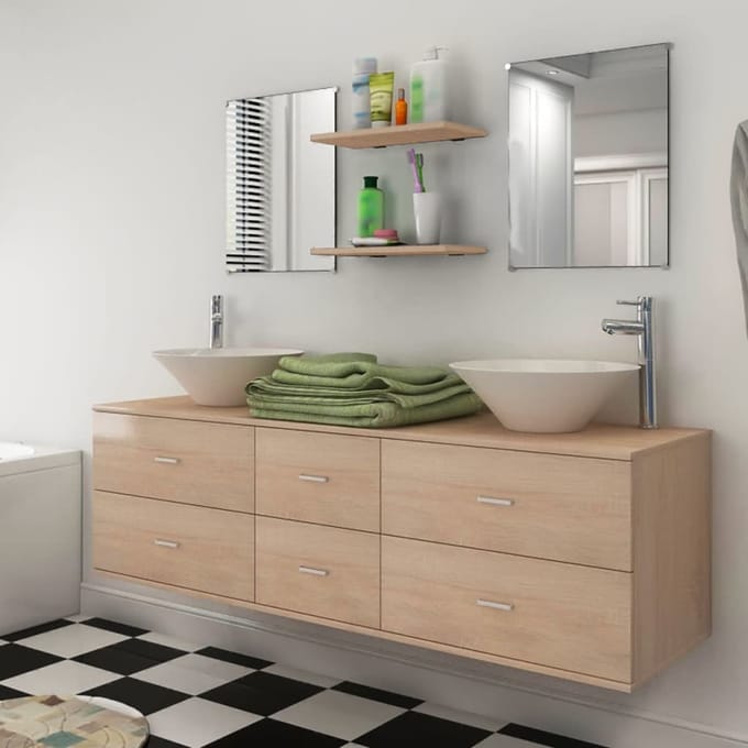 vidaXL - Badkamermeubelset - met - wasbak - beige - 7-delig