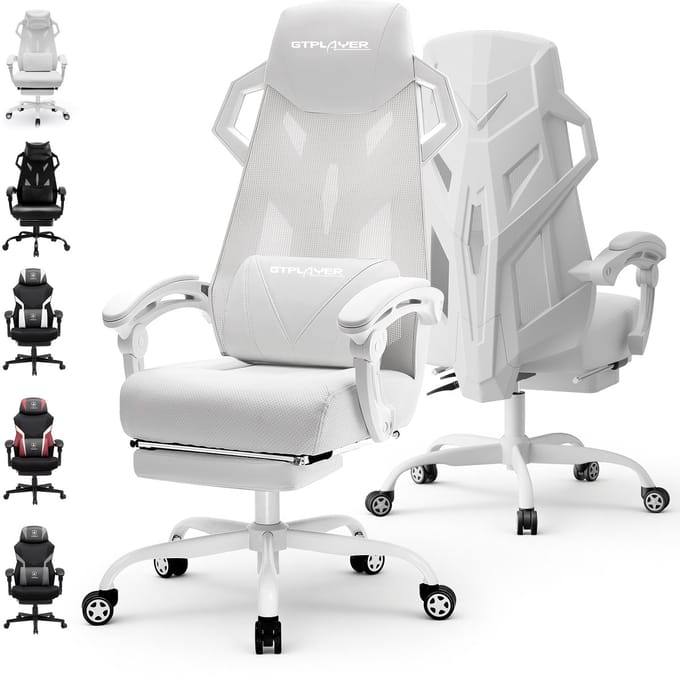 GTPLAYER - Ergonomische Bureaustoel - Met Lendensteun en Hoofdsteun - Wit