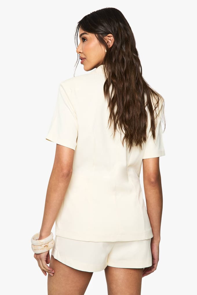 boohoo Dames Tailored Short Sleeve Structured Playsuit | Cream | Maat: 8
