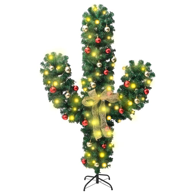 Cactus de Noël avec Support et Lumières LED Vert 210 cm PVC