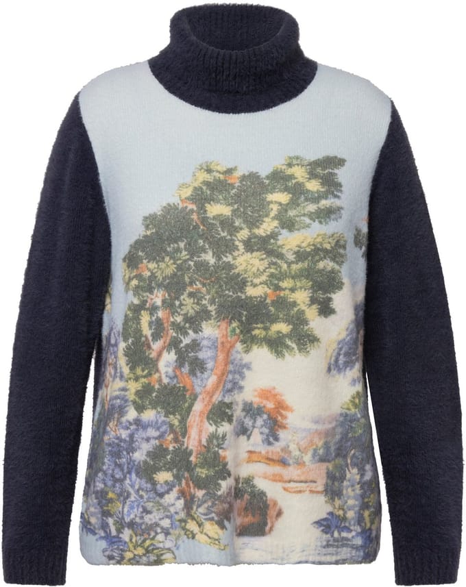Ulla Popken - Dames - Pullover landschap col lange mouwen - Marine - Maat 46+